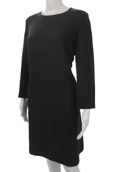 Tse Women Sheath Dress Black Wool Long Sleeve Zip Round Neck Classic Size 12