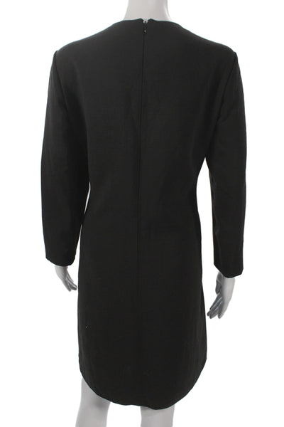 Tse Women Sheath Dress Black Wool Long Sleeve Zip Round Neck Classic Size 12