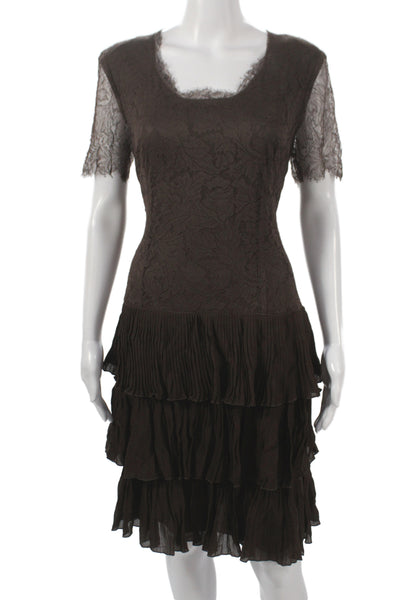 Mariella Burani Womens Fit & Flare Dress Brown Lace Square Neck Knee Size 10