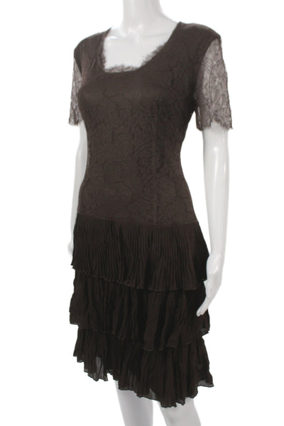 Mariella Burani Womens Fit & Flare Dress Brown Lace Square Neck Knee Size 10