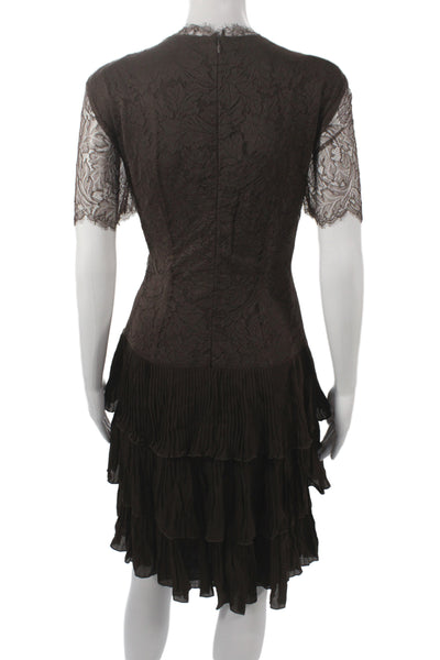 Mariella Burani Womens Fit & Flare Dress Brown Lace Square Neck Knee Size 10