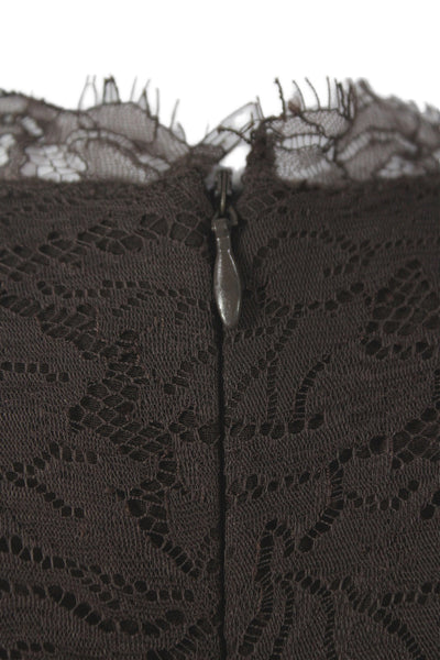 Mariella Burani Womens Fit & Flare Dress Brown Lace Square Neck Knee Size 10
