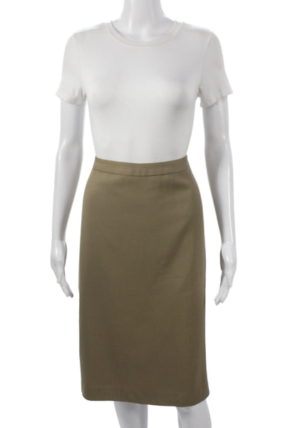 Workshop Women Straight Pencil Skirt Tan Polyester Wool Knee Length Size 48