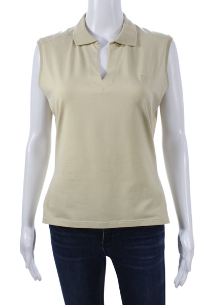 Escada Womens Basic Collared Sleeveless Beige Cotton Polyester Blouse Size 38