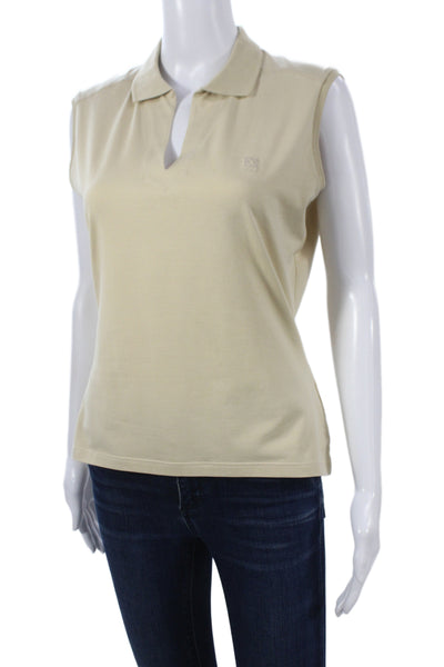 Escada Womens Basic Collared Sleeveless Beige Cotton Polyester Blouse Size 38