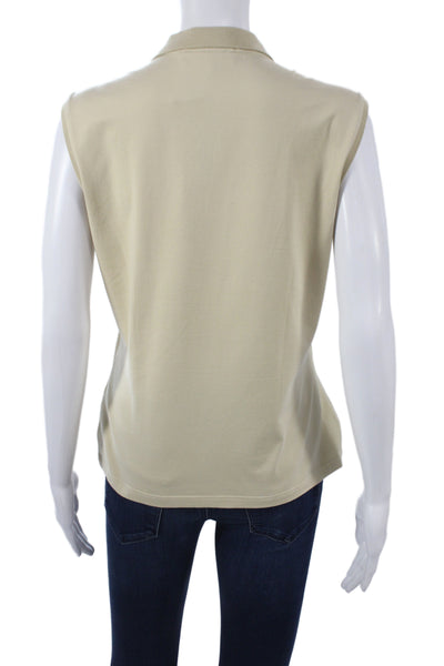 Escada Womens Basic Collared Sleeveless Beige Cotton Polyester Blouse Size 38