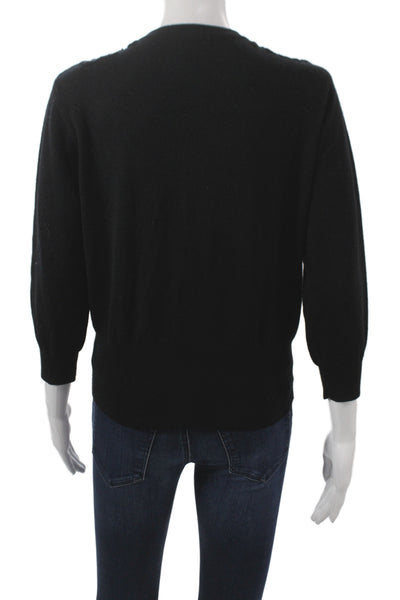 Karen Millen Women Black Knit Cardigan 3/4 Sleeve Crew Neck Size 4