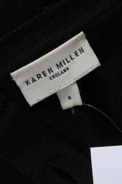 Karen Millen Women Black Knit Cardigan 3/4 Sleeve Crew Neck Size 4
