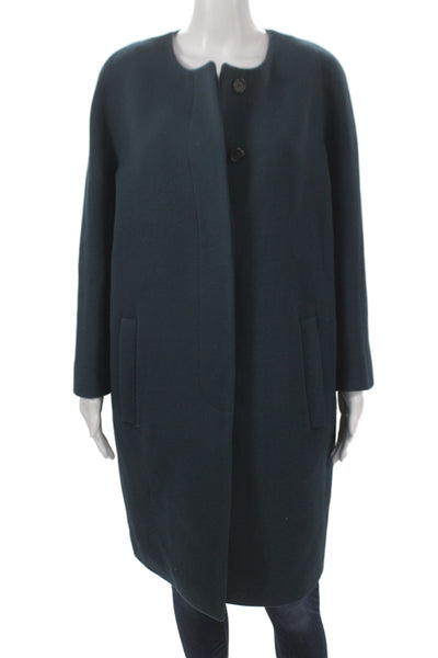 J Crew Womens Dark Blue Wool Overcoat Button Long Sleeve Size M