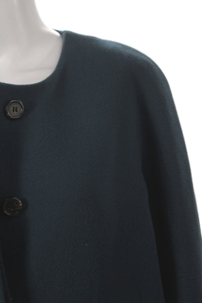 J Crew Womens Dark Blue Wool Overcoat Button Long Sleeve Size M