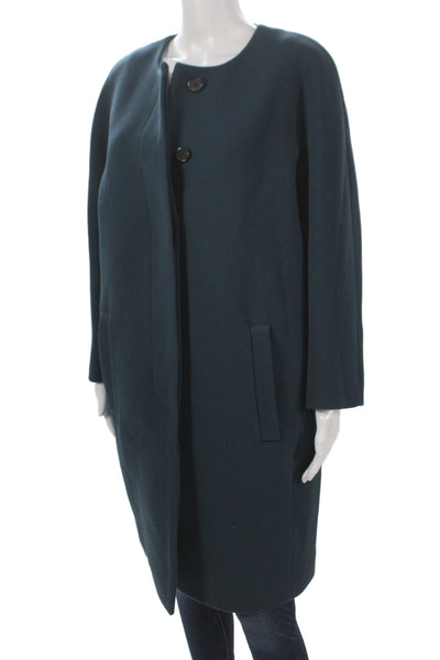J Crew Womens Dark Blue Wool Overcoat Button Long Sleeve Size M