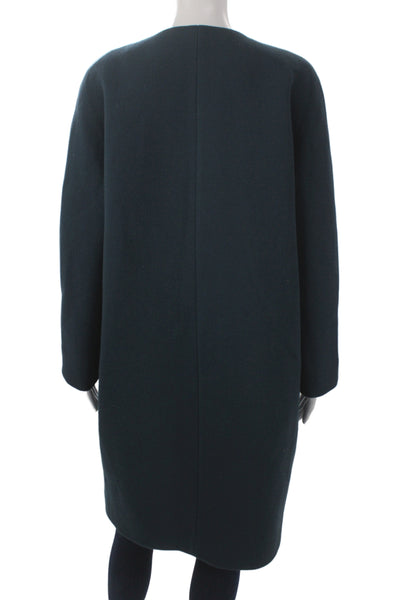J Crew Womens Dark Blue Wool Overcoat Button Long Sleeve Size M