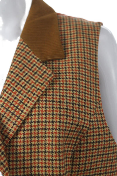 Laurel Womens Brown Check Collared Sleeveless Wool Vest Button Size 42