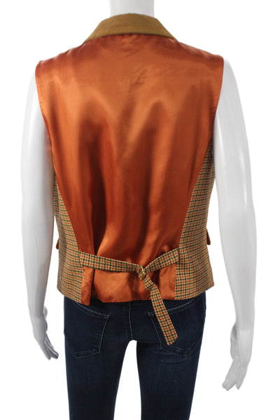 Laurel Womens Brown Check Collared Sleeveless Wool Vest Button Size 42