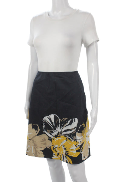 Tahari Women A-Line Black Floral Skirt Cotton Elastane Size 14