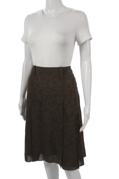 Per Se Women A-Line Brown Floral Knee Length Skirt Size 10