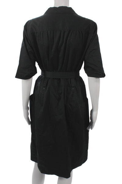Elie Tahari Women Shirt Dress Black Collared Buckle Short Sleeve Army Size 14