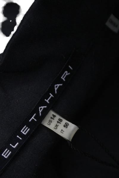 Elie Tahari Women Shirt Dress Black Collared Buckle Short Sleeve Army Size 14