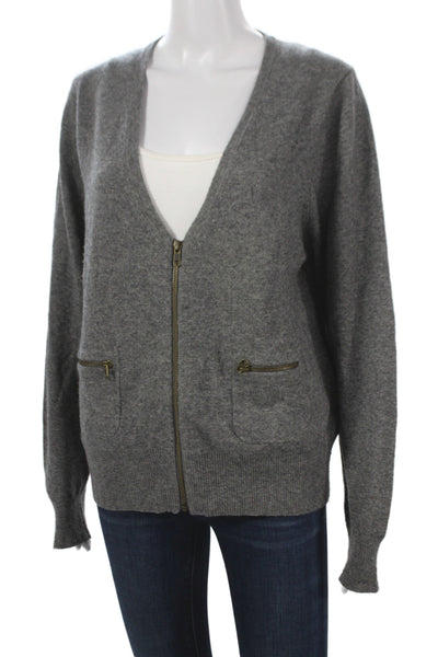 J Crew Unisex Gray Wool Cashmere Full Zip Cardigan V Neck Long Sleeve Size M
