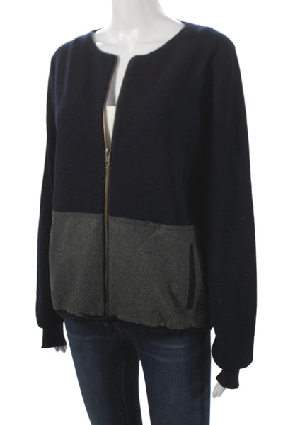 J Crew Women Navy Wool Cotton Jacket Solid Long Sleeve Round Neck Zip Size M