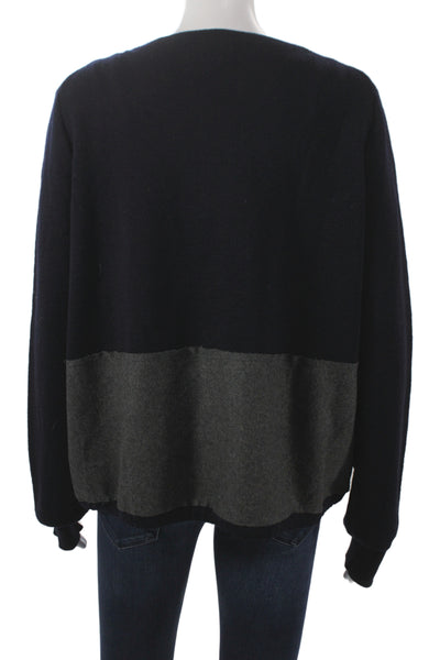 J Crew Women Navy Wool Cotton Jacket Solid Long Sleeve Round Neck Zip Size M