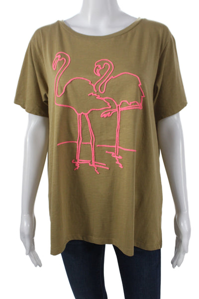 J Crew Women Basic Green Cotton Animal Graphic T-Shirt Short Sleeve Size XL