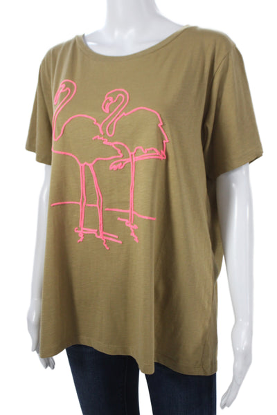 J Crew Women Basic Green Cotton Animal Graphic T-Shirt Short Sleeve Size XL