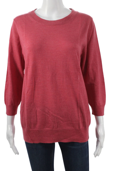 J Crew Women Red Cotton Polyester Pullover Sweater Crew Neck 3/4 Sleeve Size M
