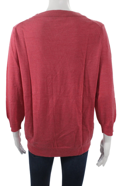 J Crew Women Red Cotton Polyester Pullover Sweater Crew Neck 3/4 Sleeve Size M