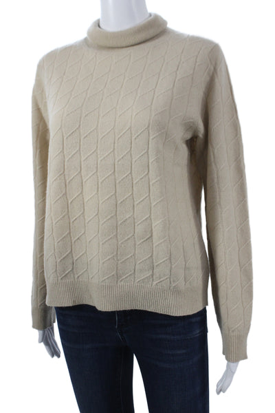 Wendy B Unisex Pullover Sweater Beige Wool Blend Argyle Mock Neck Size L