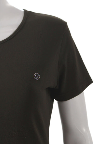 Valentino Women Basic T-Shirt Black Designer Short Sleeve Size 46