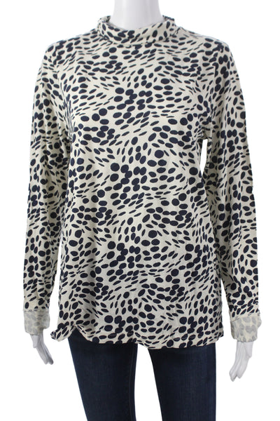 J Crew Women Basic Polka Dot Mock Neck Long Sleeve Cotton Blouse Size XL
