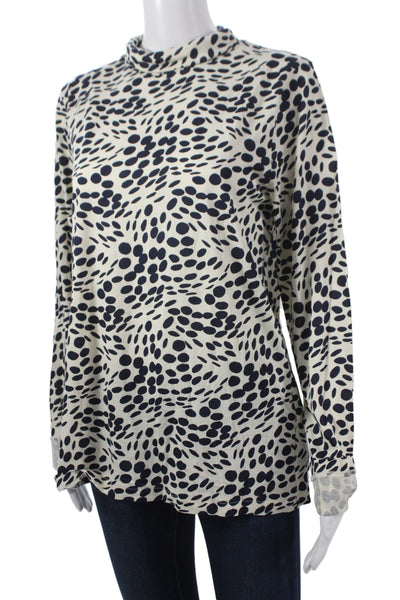 J Crew Women Basic Polka Dot Mock Neck Long Sleeve Cotton Blouse Size XL