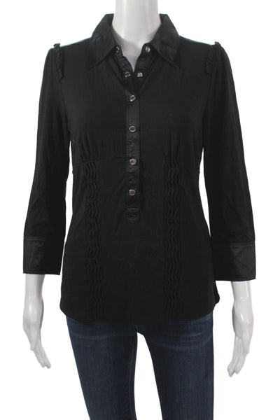 Karen Millen Women Black Tunic Blouse Collared Button Up 3/4 Sleeve Size 8
