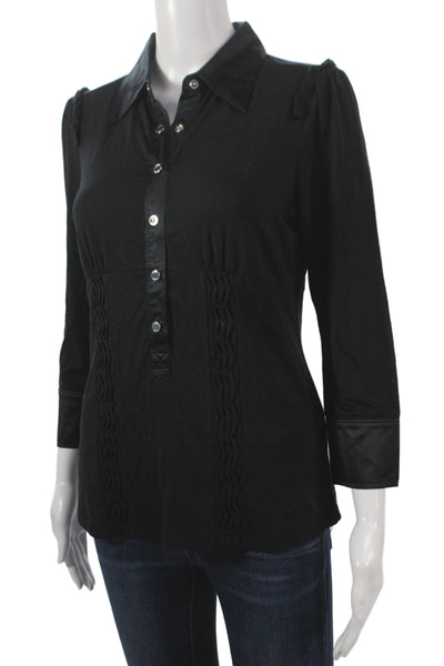Karen Millen Women Black Tunic Blouse Collared Button Up 3/4 Sleeve Size 8