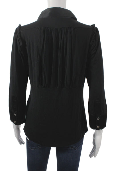 Karen Millen Women Black Tunic Blouse Collared Button Up 3/4 Sleeve Size 8