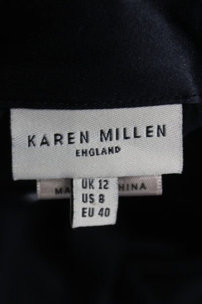 Karen Millen Women Black Tunic Blouse Collared Button Up 3/4 Sleeve Size 8