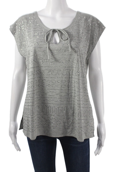 Banana Republic Women Gray Round Neck Short Sleeve T-Shirt Size L