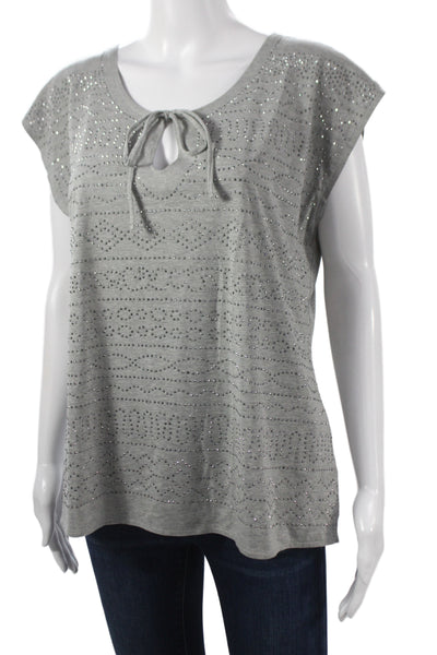 Banana Republic Women Gray Round Neck Short Sleeve T-Shirt Size L