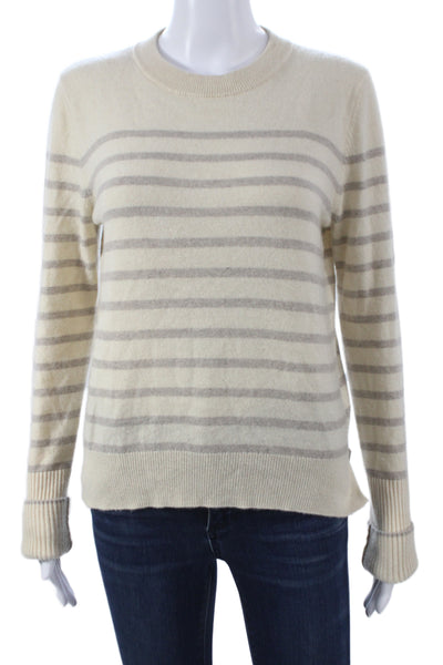 La Ligne Unisex 100% Cashmere Striped Pullover Sweater Beige Crew Neck Size XS