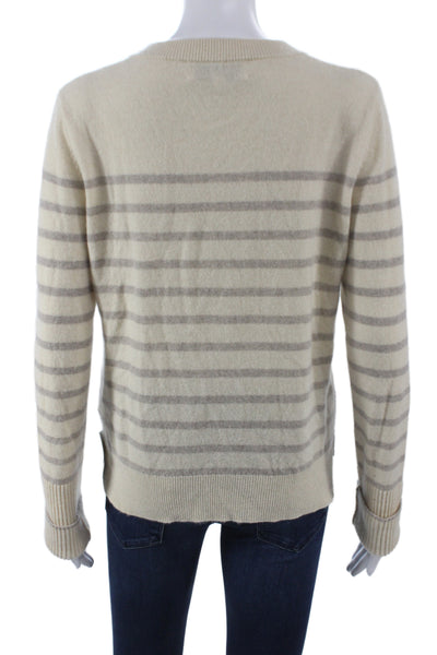 La Ligne Unisex 100% Cashmere Striped Pullover Sweater Beige Crew Neck Size XS