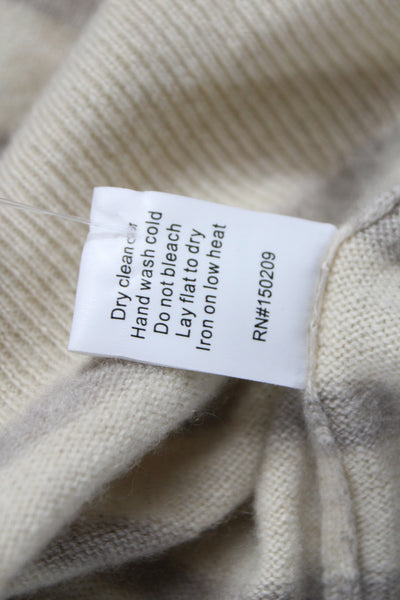 La Ligne Unisex 100% Cashmere Striped Pullover Sweater Beige Crew Neck Size XS