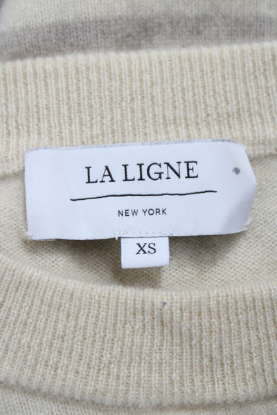 La Ligne Unisex 100% Cashmere Striped Pullover Sweater Beige Crew Neck Size XS