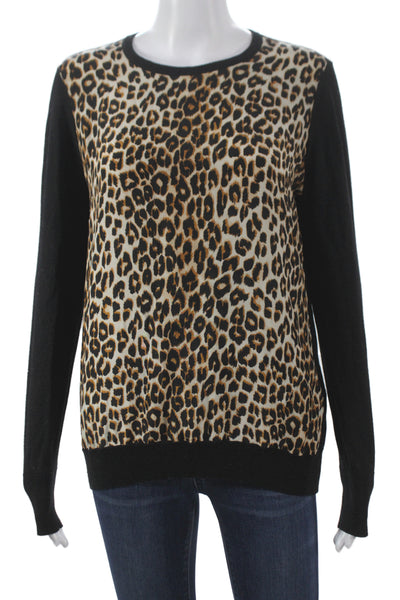 Equipment Femme Women Black Wool Animal Print Pullover Size M