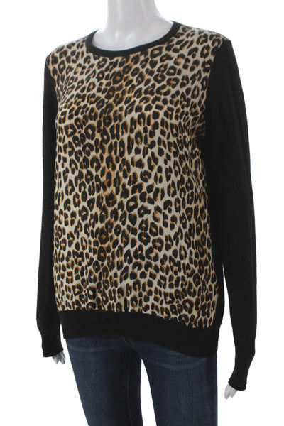 Equipment Femme Women Black Wool Animal Print Pullover Size M