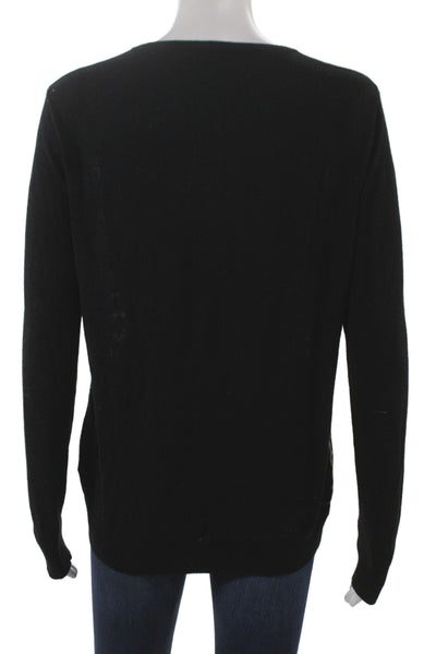 Equipment Femme Women Black Wool Animal Print Pullover Size M