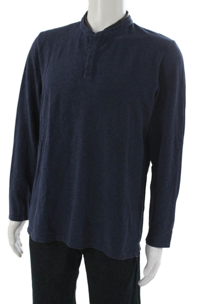 Sport The Kooples Mens Long Sleeve Henley T-Shirt Blue Cotton Basic Size M