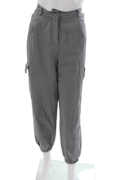 Biscote Women Military Cargo Pants Gray Cotton Button Inseam 24 Size M