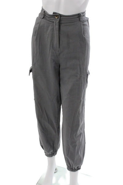 Biscote Women Military Cargo Pants Gray Cotton Button Inseam 24 Size M