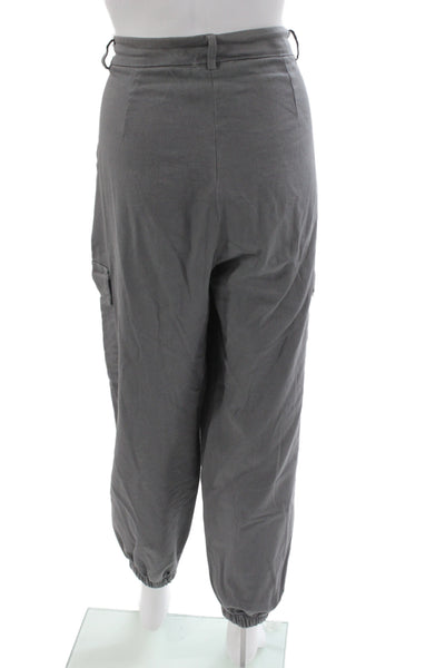 Biscote Women Military Cargo Pants Gray Cotton Button Inseam 24 Size M